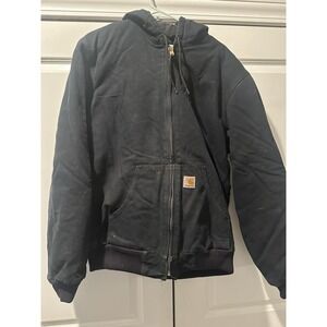Carhartt Mens Black‎ Solid Hooded Full Zip Jacket Coat M Fleece
